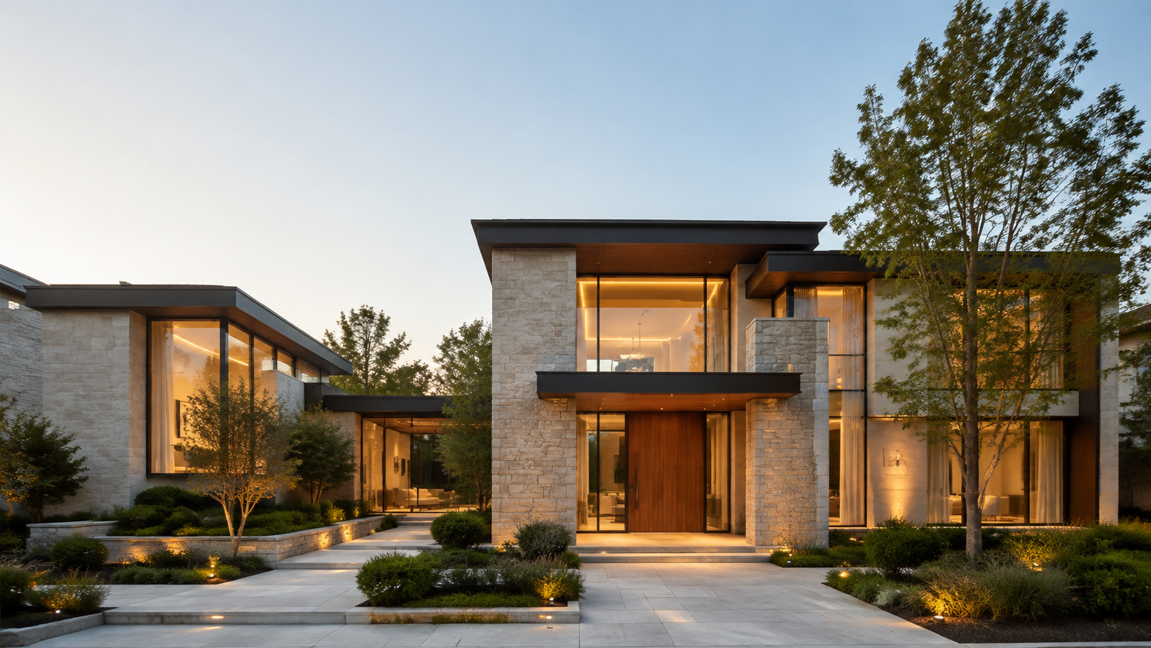 Contemporary home exterior, architectural illustration